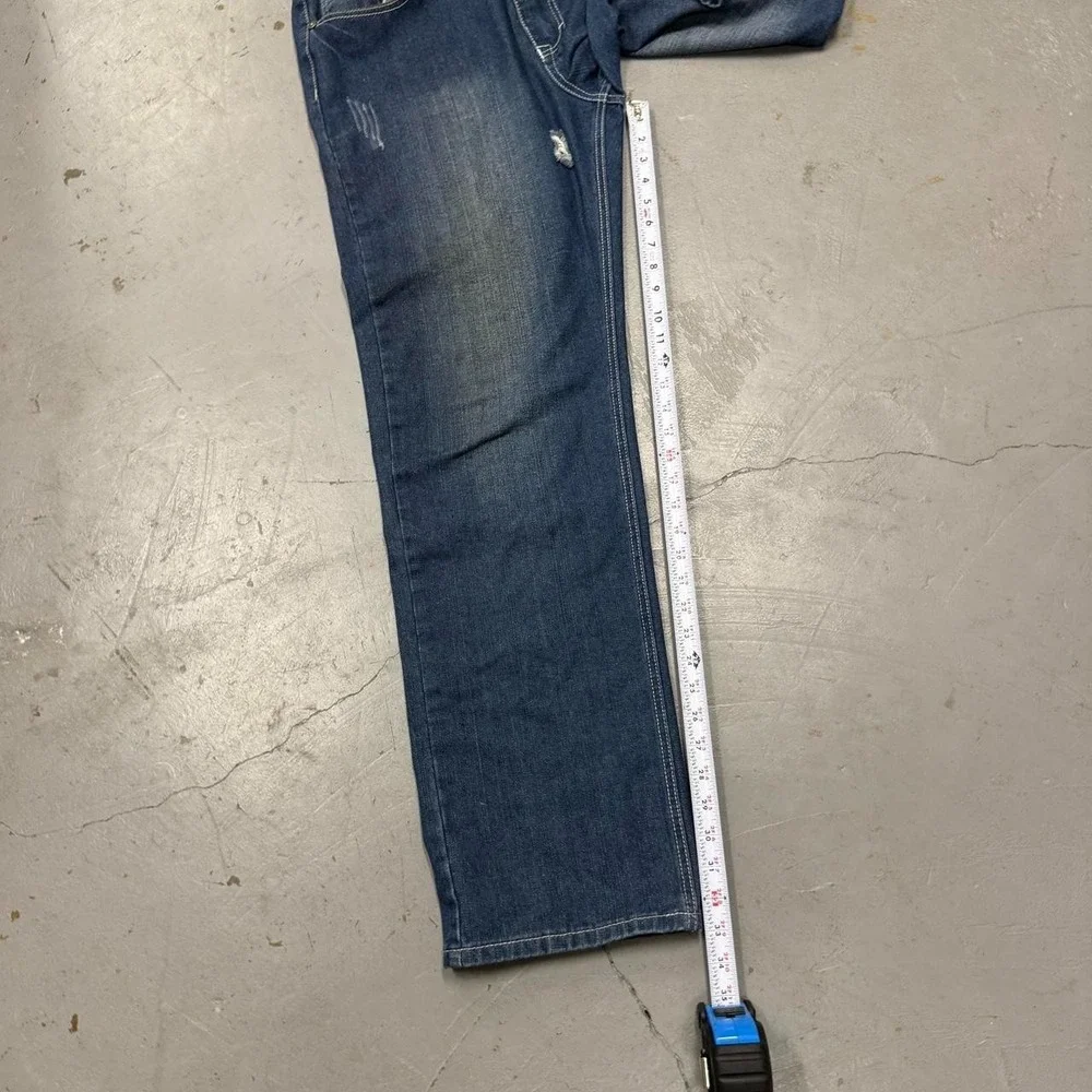 AKADEMIKS Vintage Blue Faded‎ Baggy Crazy Y2K Denim Wide Leg Jeans 36 x 33